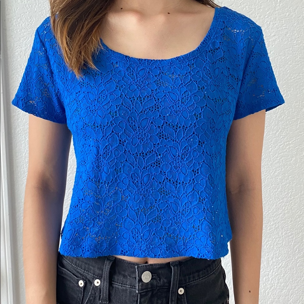 Blue Lace Crop Top